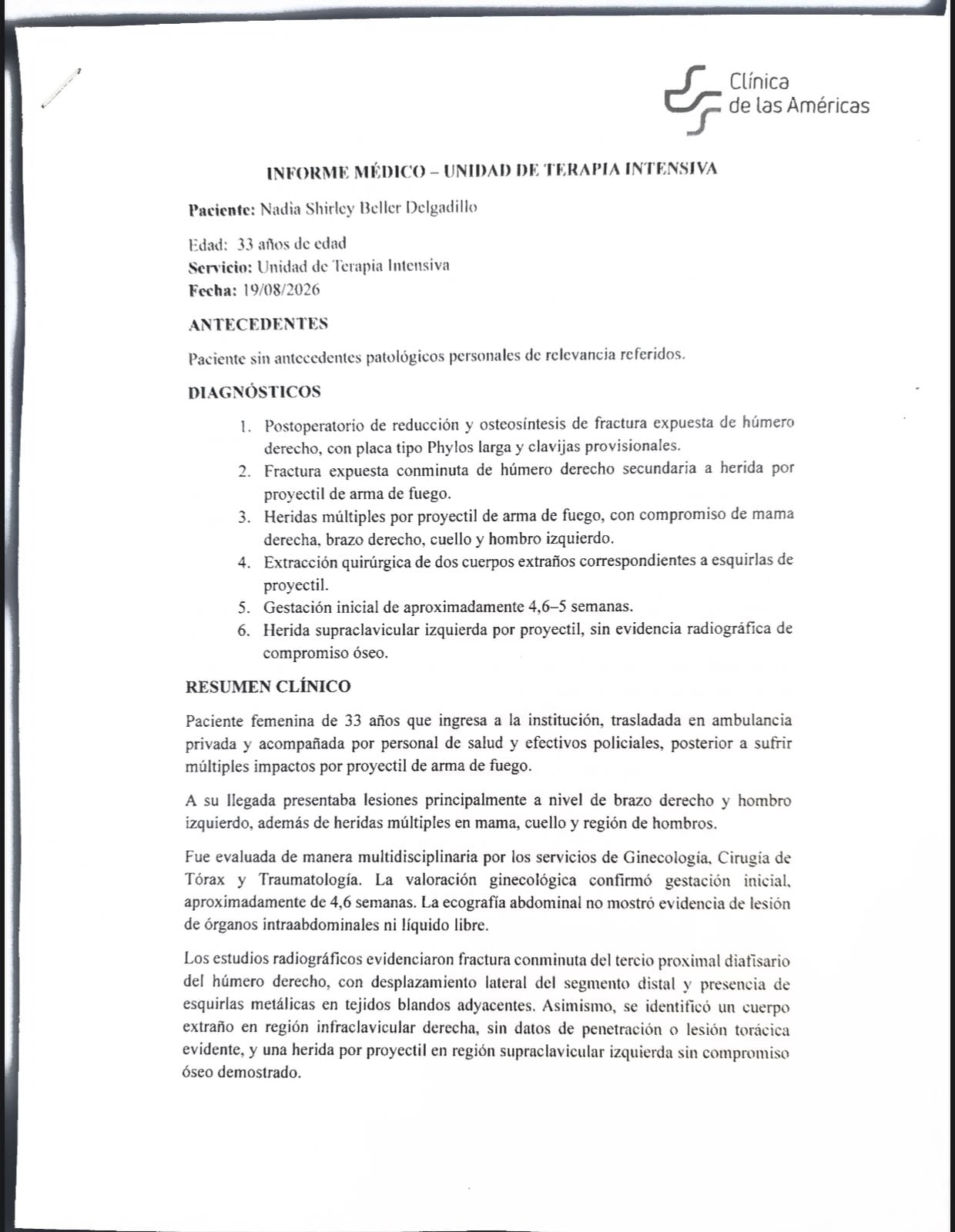 El parte médico de Nadia Beller