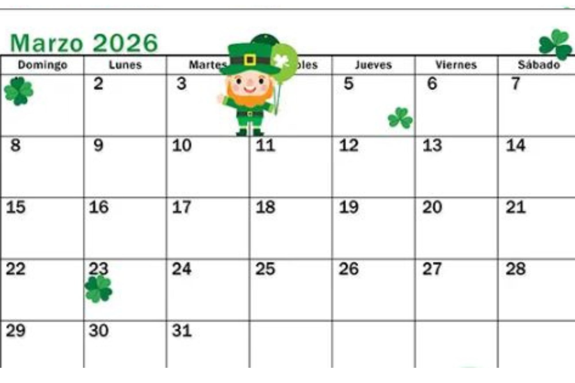Una opción para tener a la vista el calendario de marzo de 2026