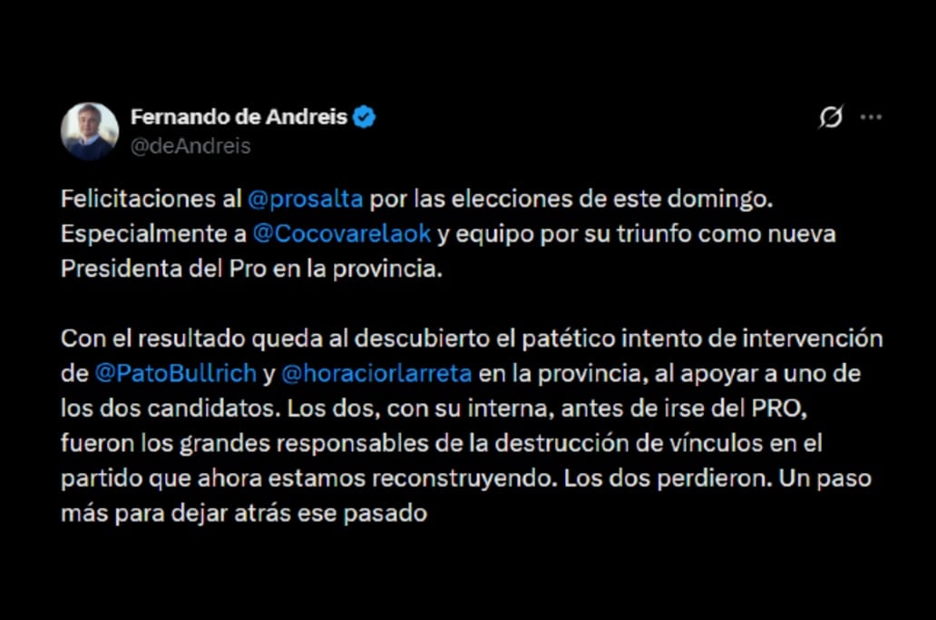 De Andreis celebró el triunfo de Varela y aprovechó para cuestionar a Larreta y Burllcih