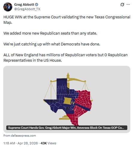 Greg Abbott consideró al decisión de la Corte Supremisa como una