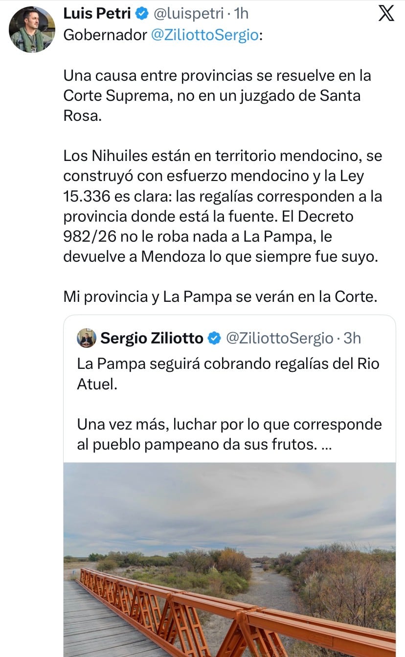 El posteo de Petri en respuesta a Ziliotto
