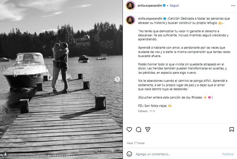 El mensaje de apoyo de Anita Espasandin a su pareja, Benjamín Vicuña (Foto: Instagram @anita.espasandin)