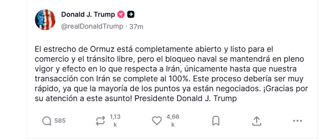 Posteo de Trump