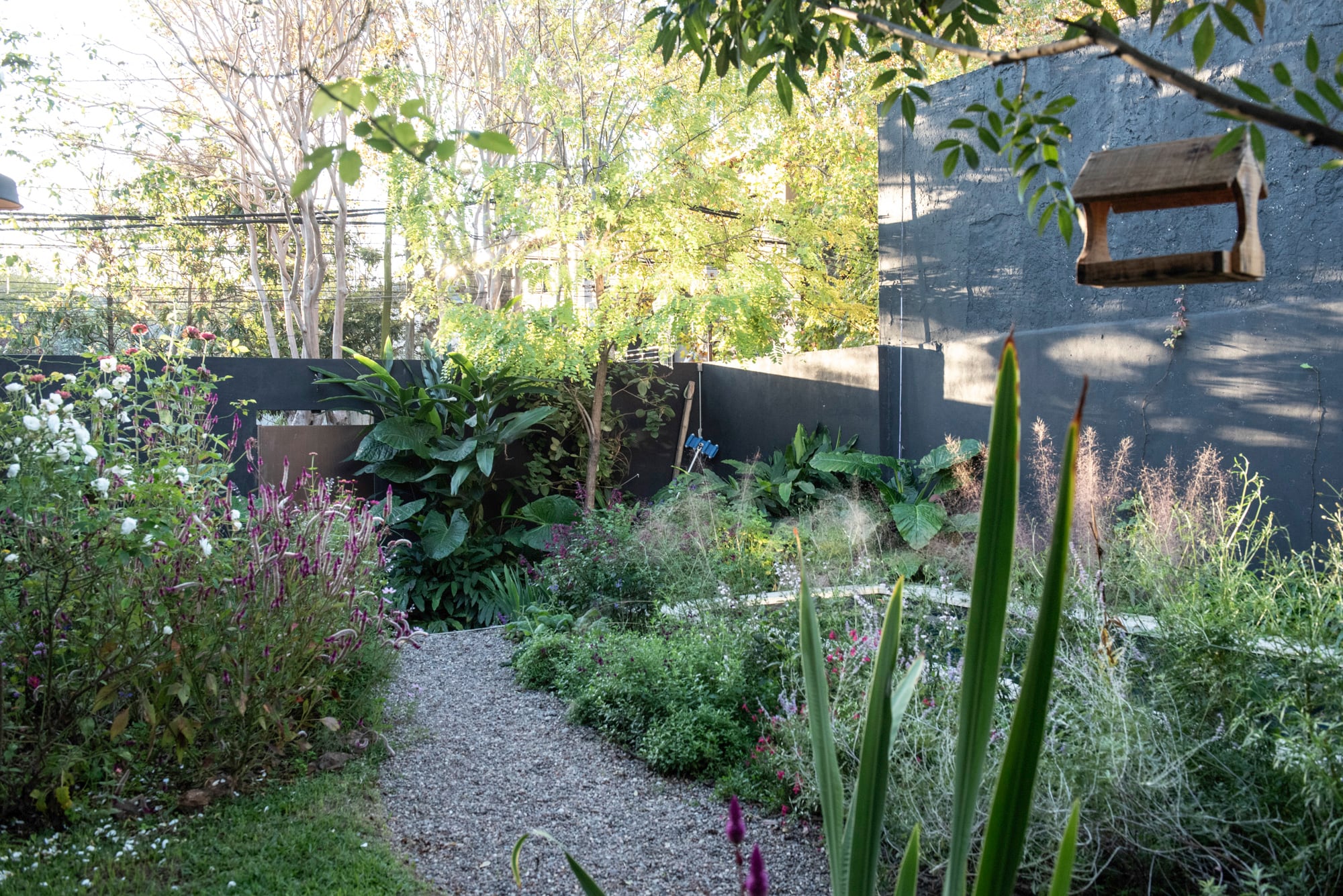 Capas de follaje crean volumen y sostienen el diseño durante todo el año