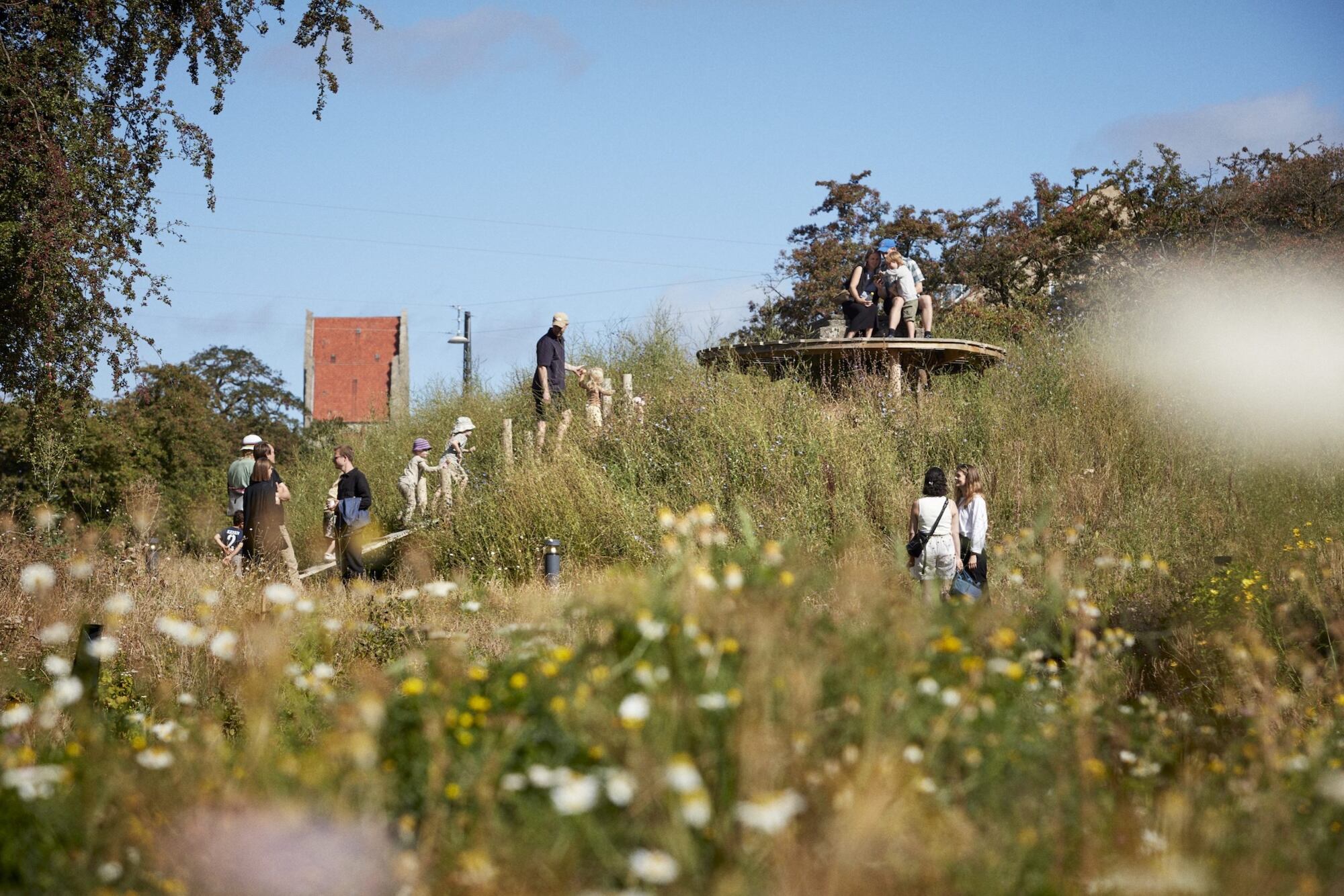 La artista Kerstin Bergendal (en colaboración con el estudio Efterland) creó una intervención artística que incluye estructuras de madera integradas al entorno natural del parque que generan espacios de juego, movimiento y encuentro para niñas, niños y adultos.