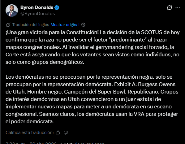 El mensaje de Donalds en redes sociales