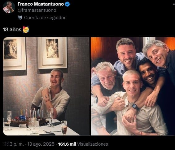Las fotos que subió Mastantuono en X por su cumpleaños número 18