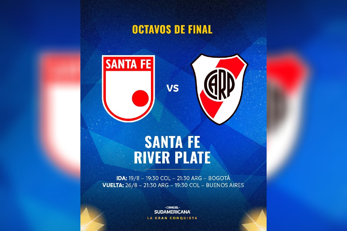 La ida entre River e Independiente Santa Fe se disputará en Bogotá el próximo miércoles mientras que la revancha tendrá lugar una semana más tarde en Buenos Aires