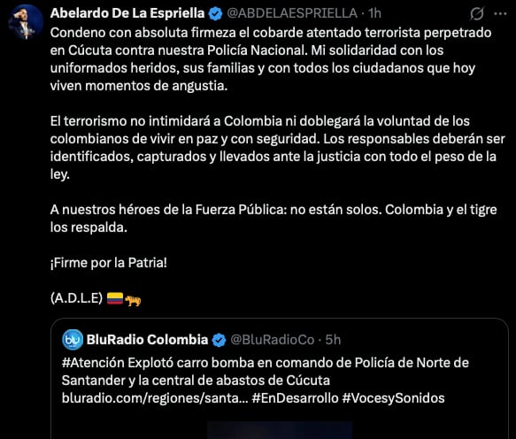 El tweet de Abelardo de la Espriella tras lo ocurrido