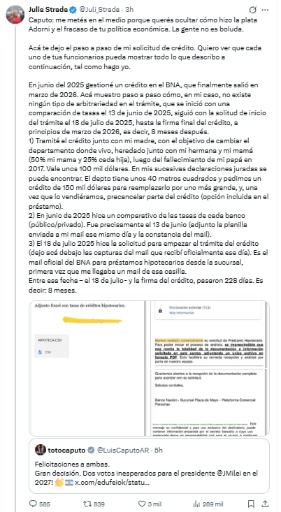 Julia Strada le respondió a Caputo