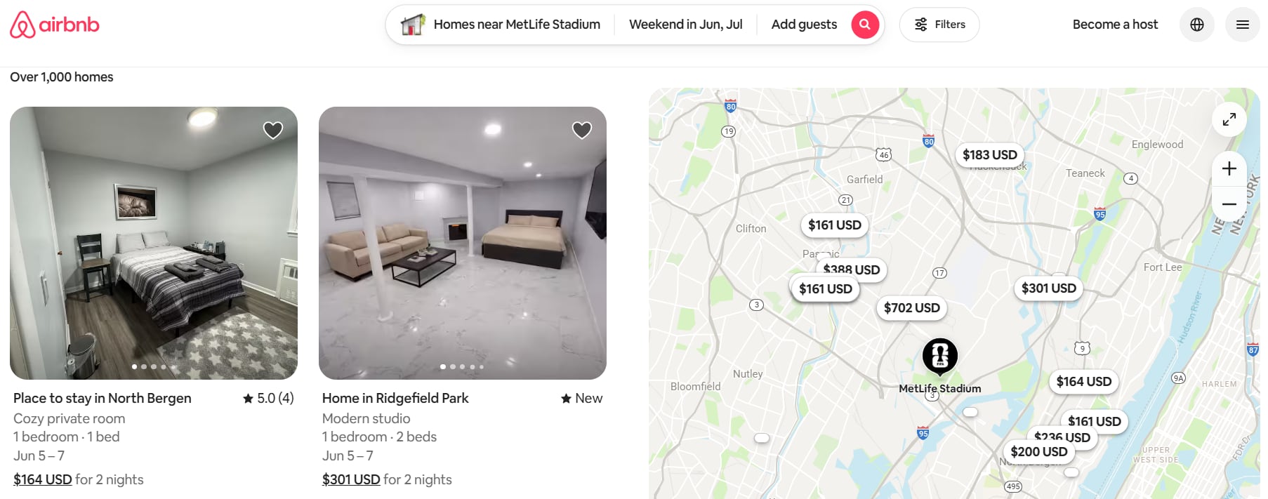 Alojamientos en Nueva Jersey para el Mundial 2026 incrementan sus precios para la final del Mundial 2026 (Airbnb)