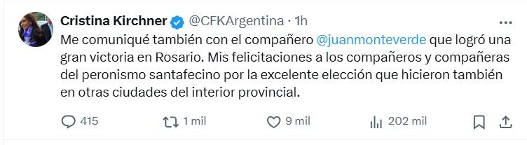 El mensaje de Cristina Kirchner por las elecciones 2025 en Santa Fe