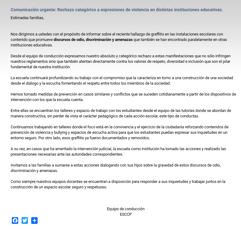 El comunicado completo de la Escuela Superior Económica, Carlos Pellegrini