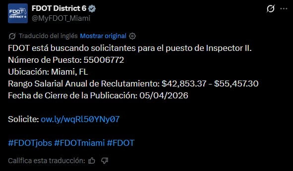 El anuncio laboral del FDOT en X