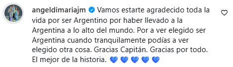 El mensaje de Ángel Di María tras el anuncio de Lionel Messi