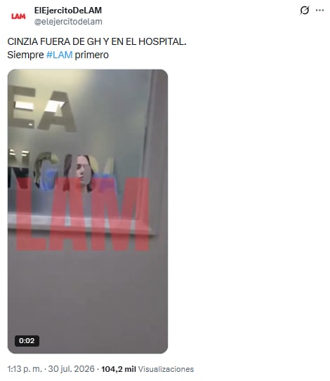 Cinzia de Gran Hermano Generación Dorada debió ser hospitalizada tras sufrir una caida (Foto: X @elejercitodelam)