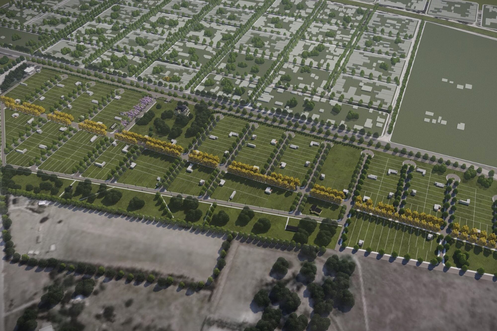 El barrio contará con 324 lotes de 300 m² y un área verde de tres hectáreas. 