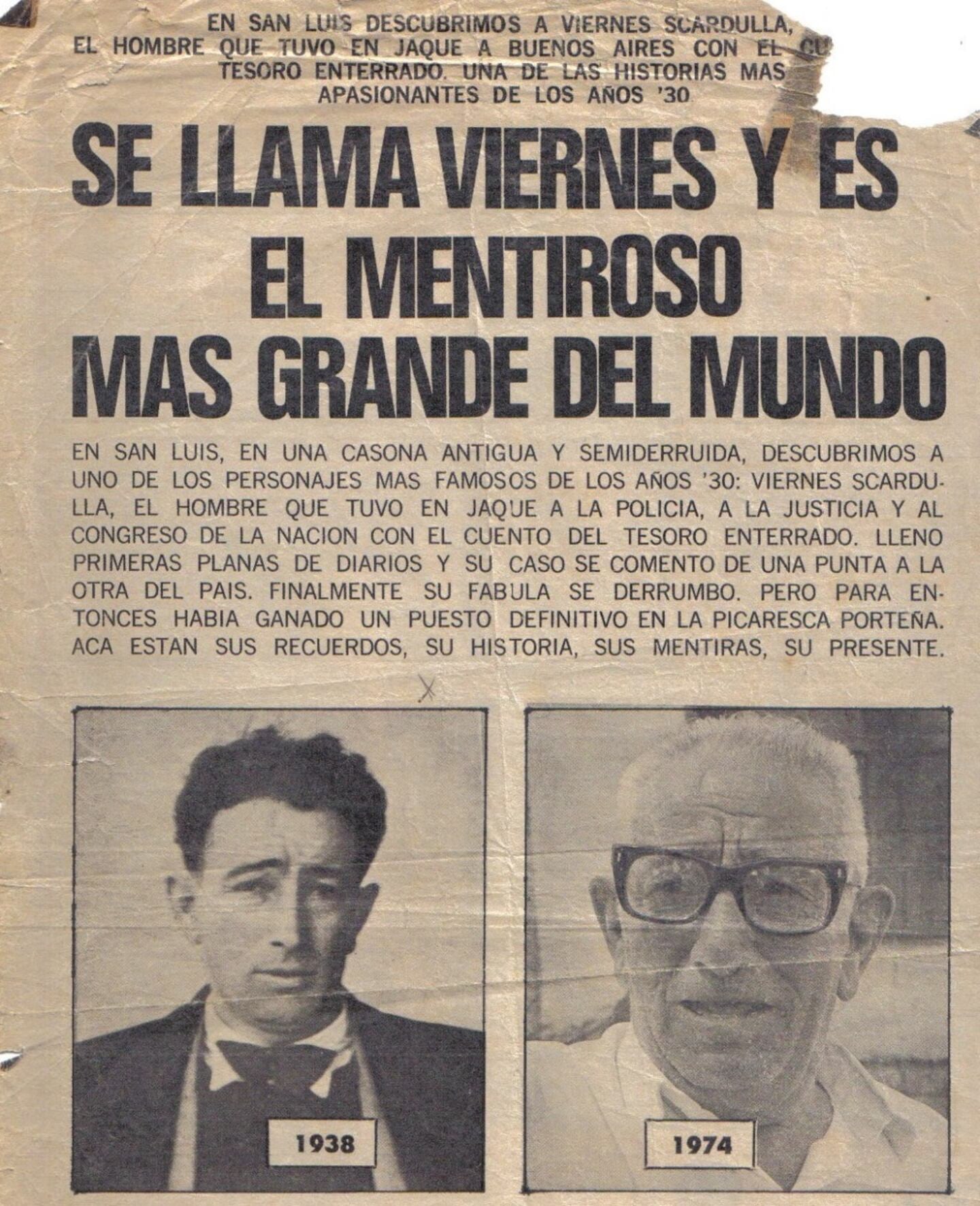 Un recorte de un diario de San Luis, en 1974