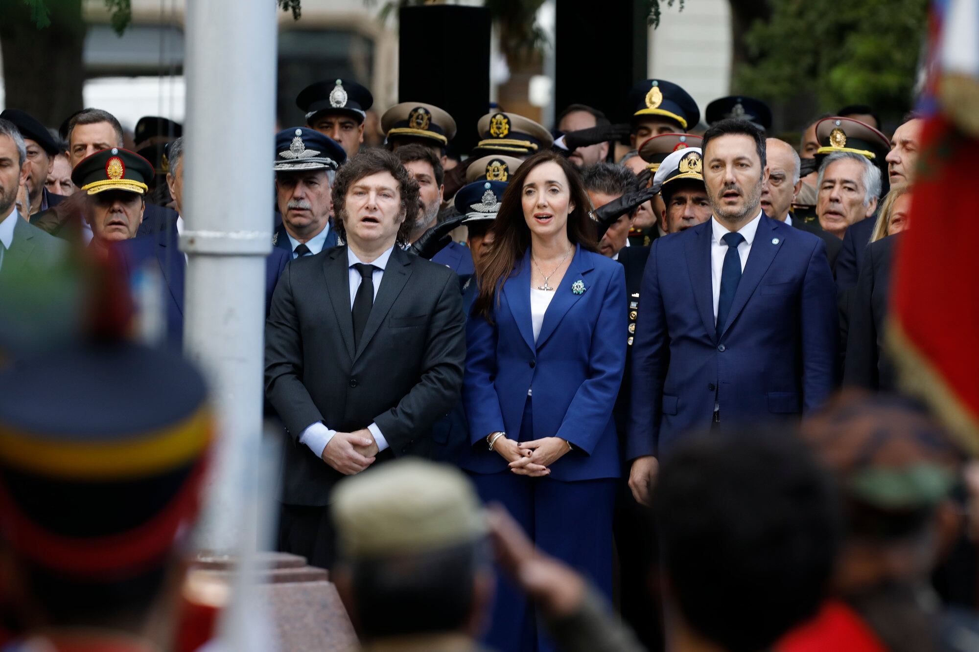 Javier Milei y Victoria Villarruel, en la ceremonia oficial que conmemora el 42º aniversario de la Guerra de las Malvinas