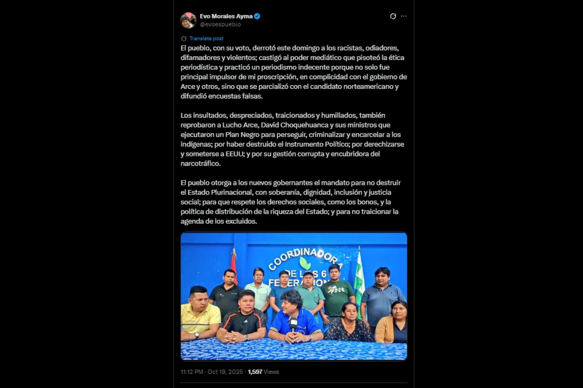 El comunicado de Morales