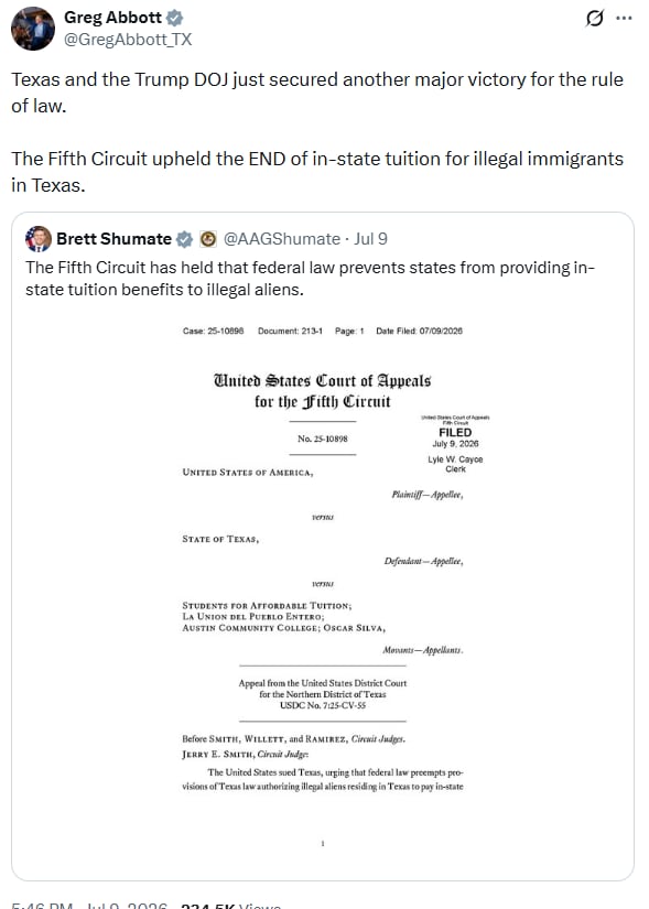 Greg Abbott calificó el fallo como una