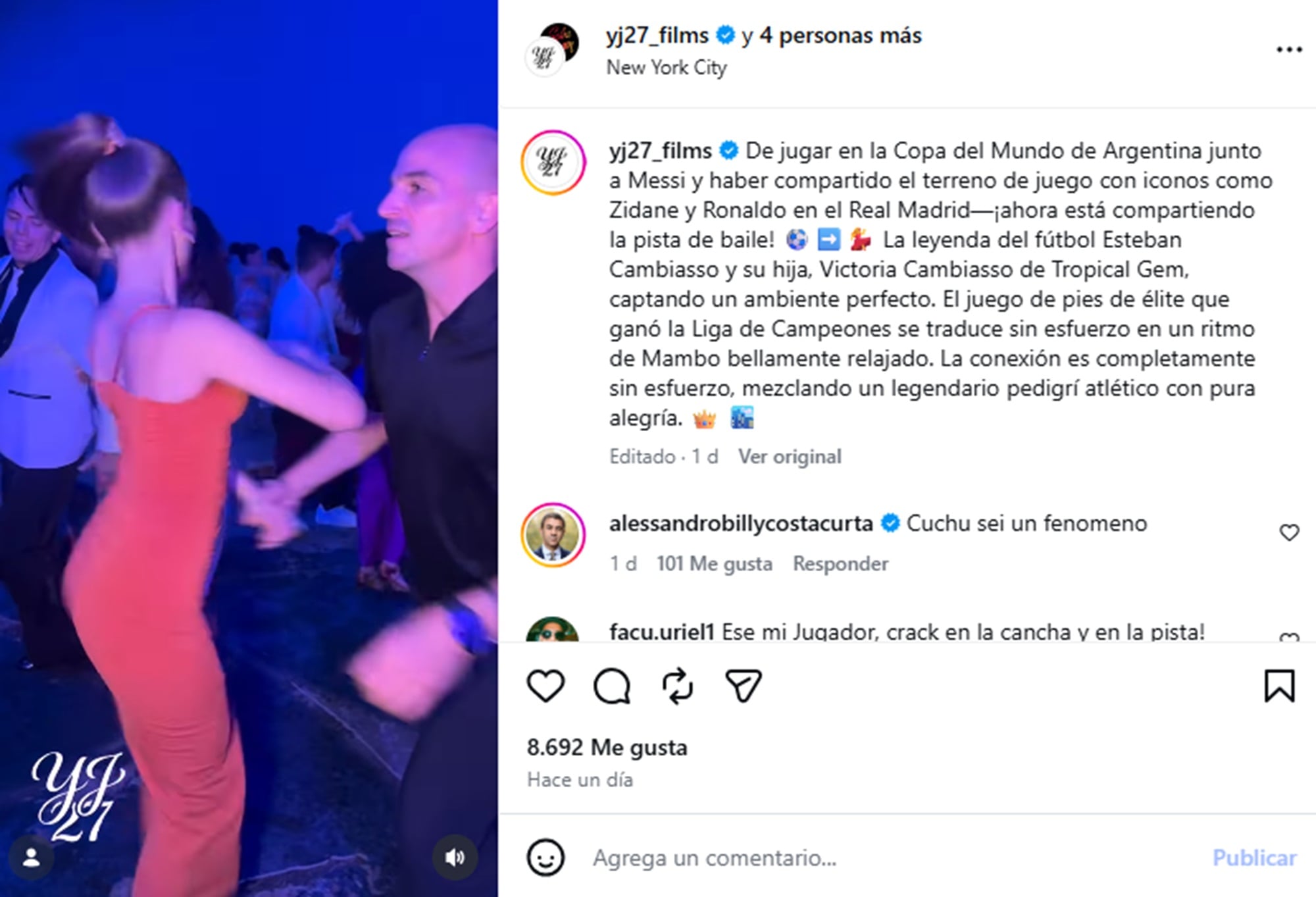 El desempeño de Cambiasso fue elogiado por el usuario especializado en