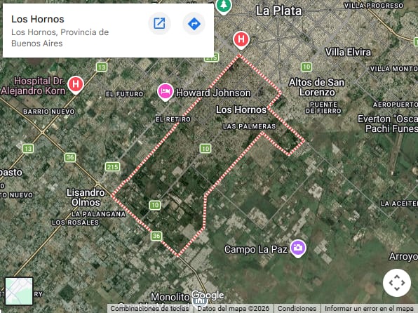 La localidad de Los Hornos se ubica al sudoeste de la capital provincial