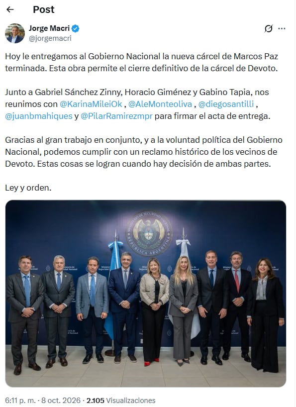 El posteo de Jorge Macri en X