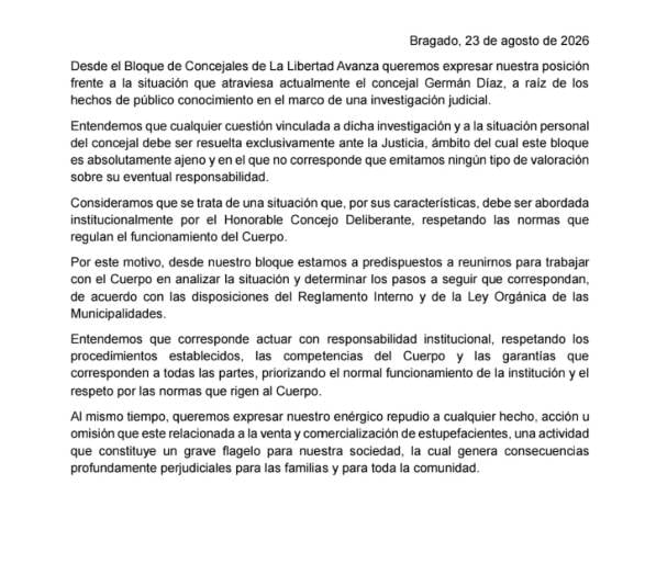 Detuvieron a un concejal de La Libertad Avanza de Bragado: lo acusan de presunto tráfico de drogas.