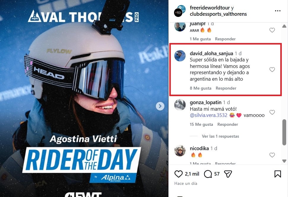 El apoyo de los seguidores de Agostina Vietti