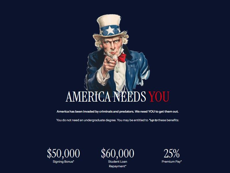 La publicidad del ICE en su sitio web para contratar nuevos agentes: