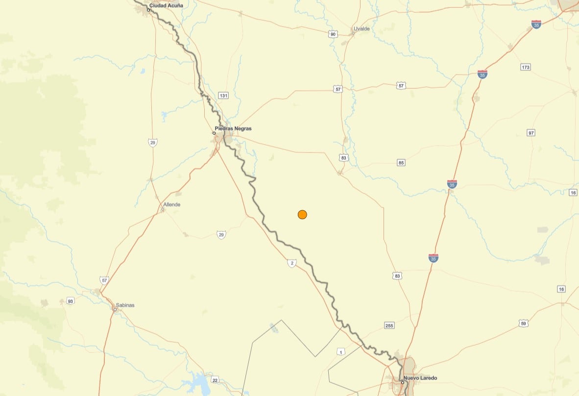 Uno de los temblores más fuertes de las últimas 24 horas en territorio continental estadounidense ocurrió cerca de la localidad de Guerrero, México, aunque con epicentro dentro de la frontera de Texas