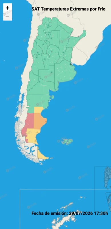El mapa de temperaturas extremas para esta jornada