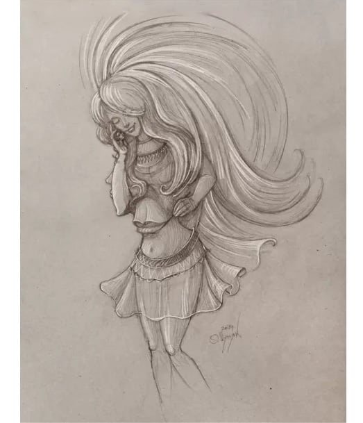 A simple vista, el diseño de Oleg I. Shuplyak es una joven sonriente, aunque entre líneas se esconden otras tres más.