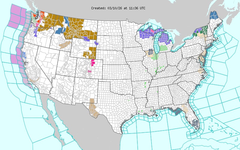 El Pacífico Noroeste continúa bajo un patrón húmedo persistente; el NWS prevé lluvias constantes en valles costeros y acumulaciones de nieve de gran magnitud en las elevaciones altas