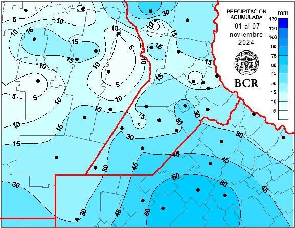 Precipitación acumuladas al 7 de noviembre