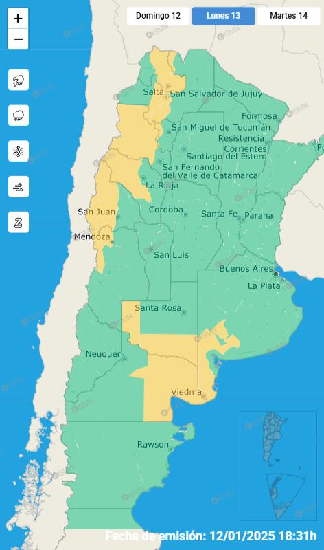 Las alertas amarillas por viento y tormentas del lunes 13 de enero