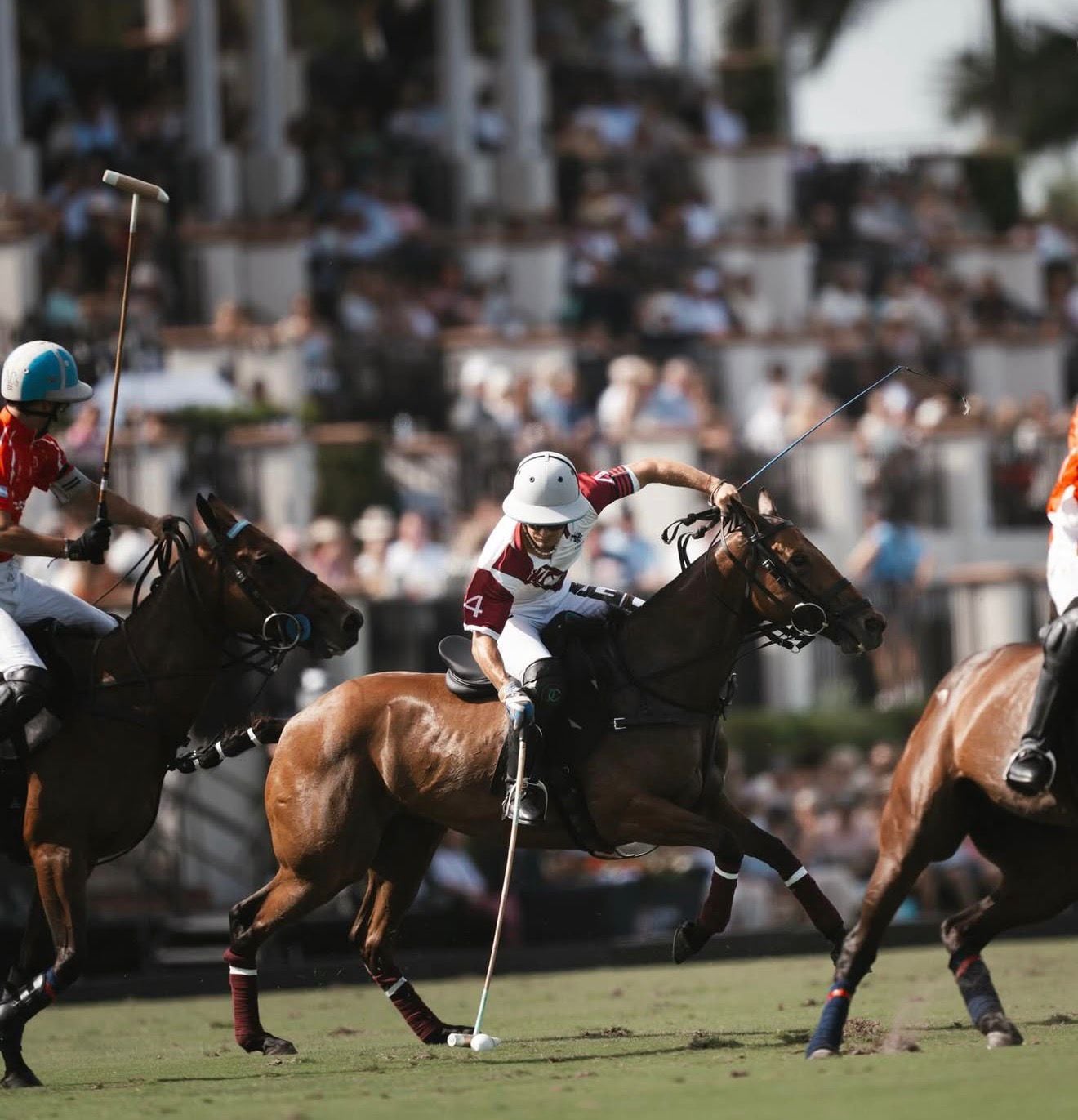 Con un número atípico para él, el 4, se abre paso en la cancha central de International Polo Club Palm Beach, donde este año obtuvo los dos principales trofeos de la temporada de Estados Unidos.