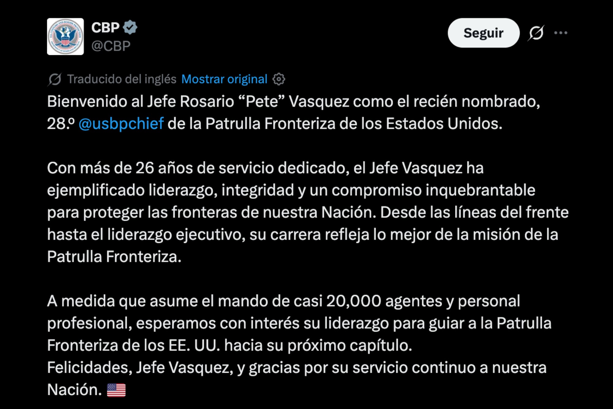 El mensaje de la CBP tras el nombramiento de
