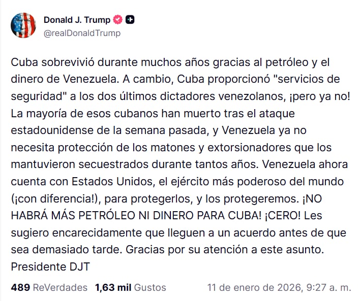 El posteo de Trump.