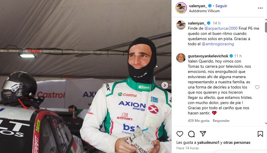 Las felicitaciones de Gustavo Yankelevich a su nieto por el desempeño en el TC2000 y la reflexión que conmovió a todos