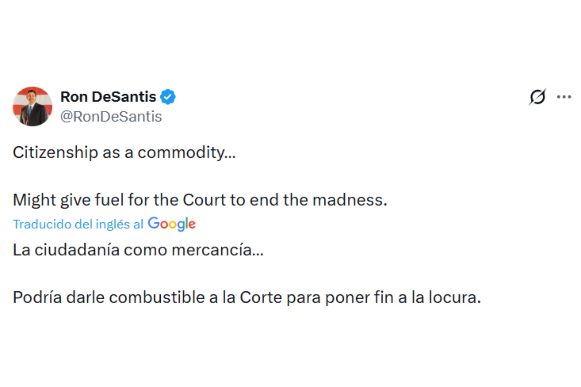 Ron DeSantis criticó la ciudadanía por nacimiento y apoyó la orden ejecutiva de Donald Trump
