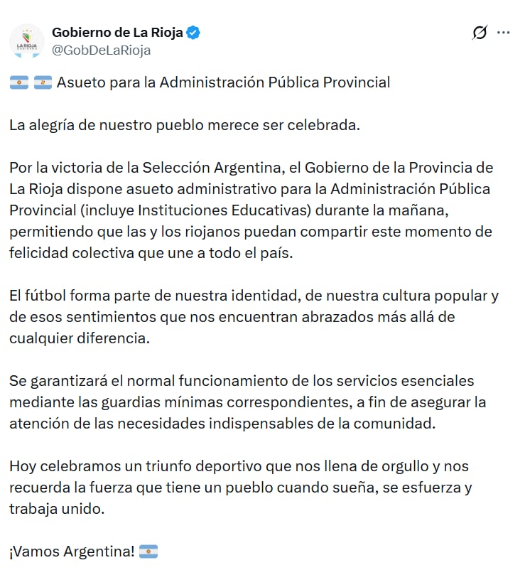 El comunicado del gobierno de La Rioja