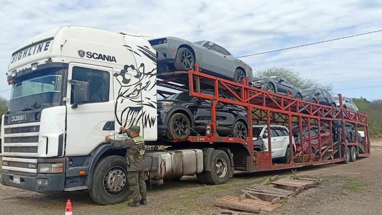 Un vehículo de transporte con patente paraguaya trasladaba los autos y motos secuestrados en la ruta nacional N° 81