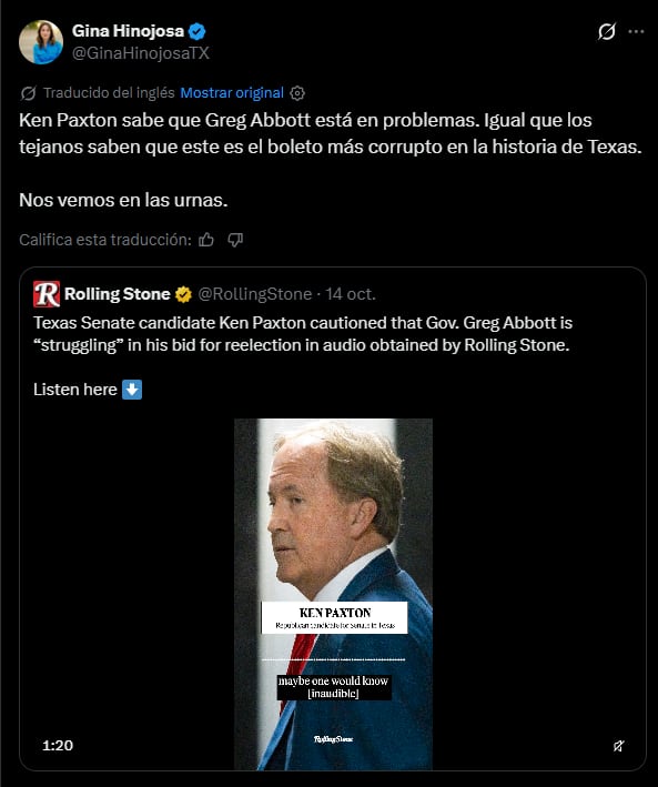 “Está en problemas”: Hinojosa advierte sobre la creciente tensión alrededor de Greg Abbott en Texas 6 Gina Hinojosa apuntó contra Greg Abbott en redes sociales