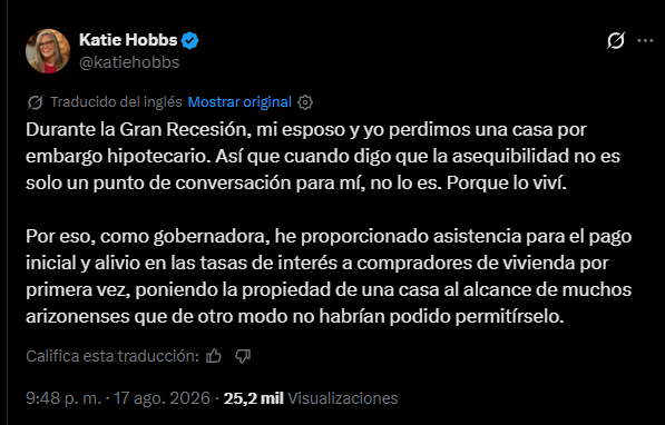 Hobbs recordó en redes sociales cuando perdió su casa por la crisis de 2008