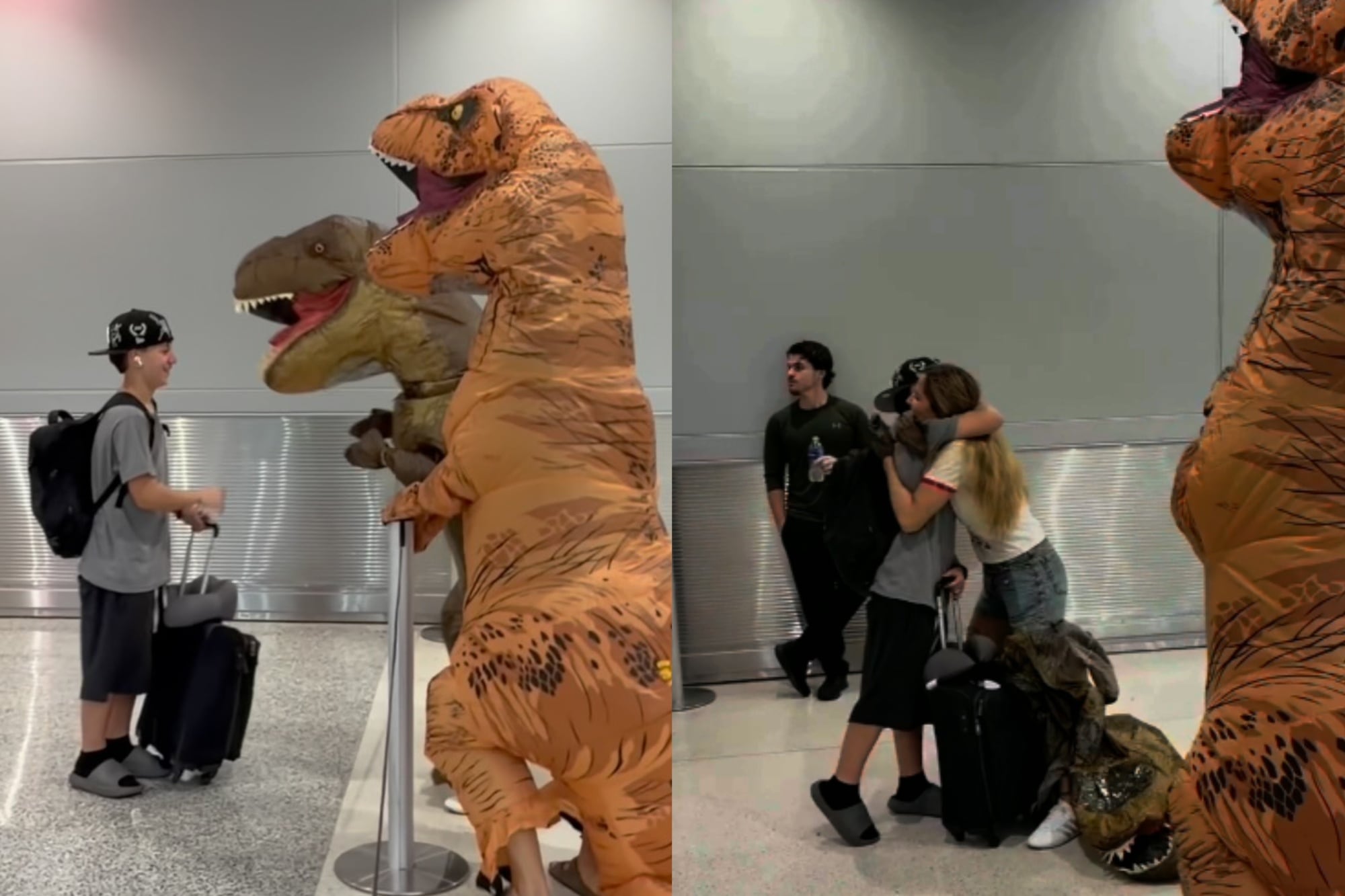 Jimena Barón recibió a Momo en Miami vestida con un disfraz de dinosaurio (Foto: Instagram @jmena)
