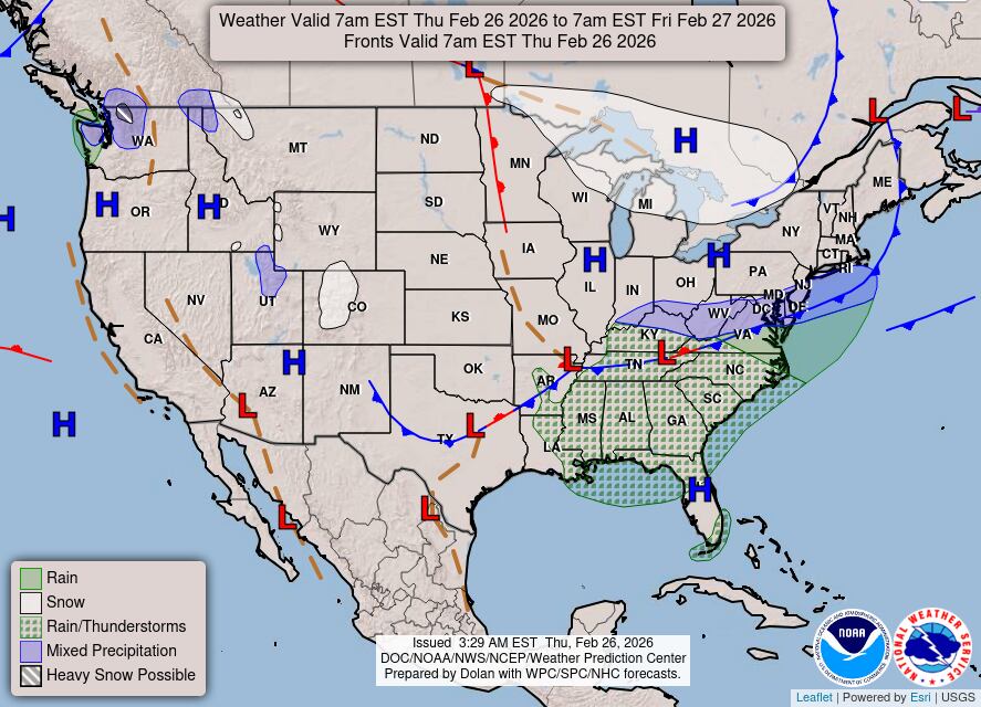 Un frente frío de lento desplazamiento generará lluvias y tormentas eléctricas constantes en los estados del sur