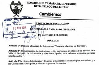 Presentaron un proyecto para que Santiago del Estero sea provincia provida