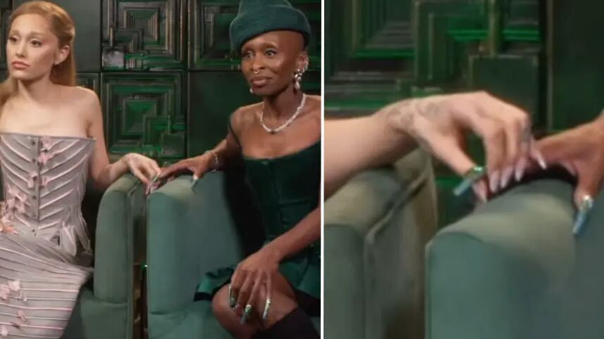 El momento que comenzó con la polémica: Ariana Grande le agarra el dedo a su compañera durante una entrevista